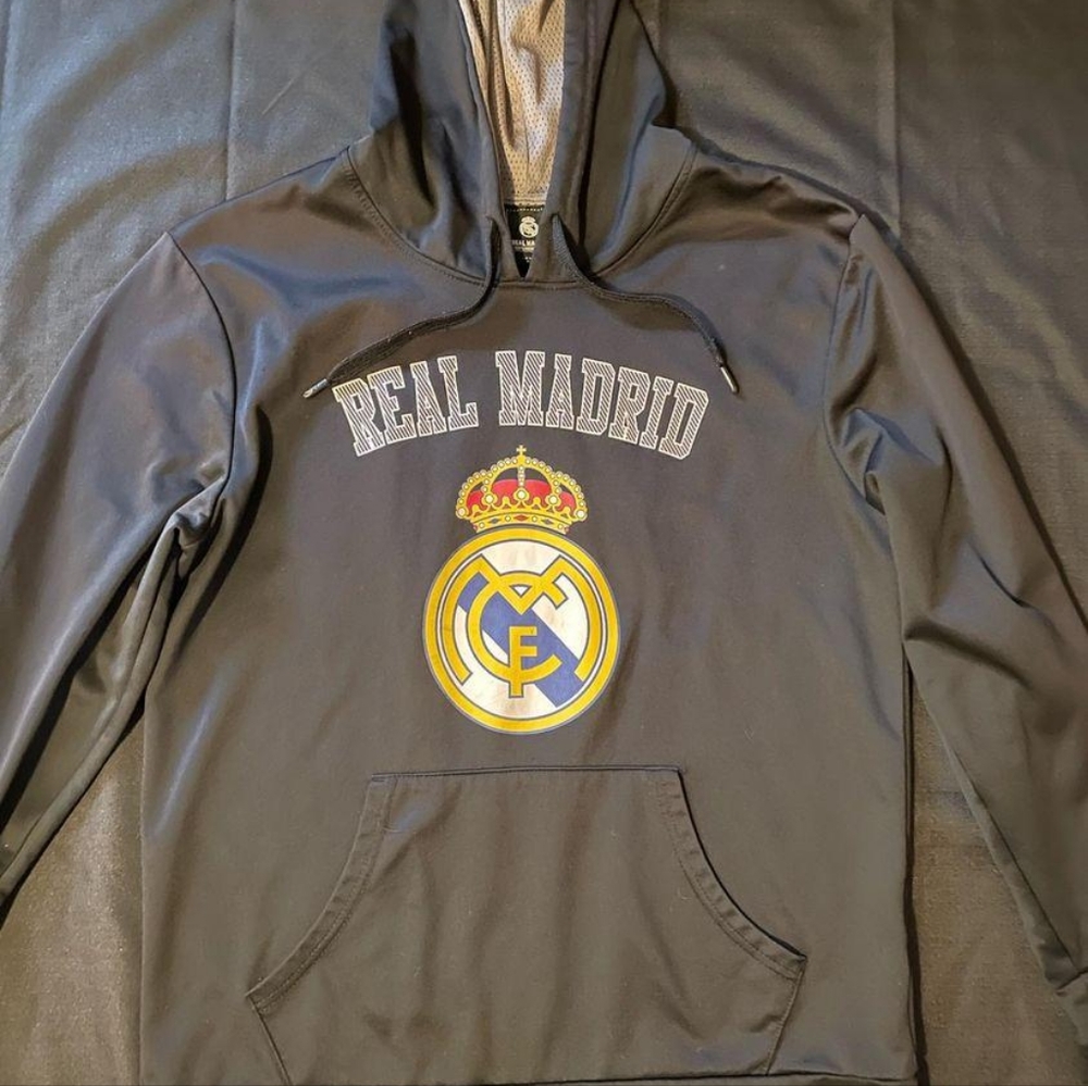 Real Madrid Mens Medium Black Pullover Hoodie